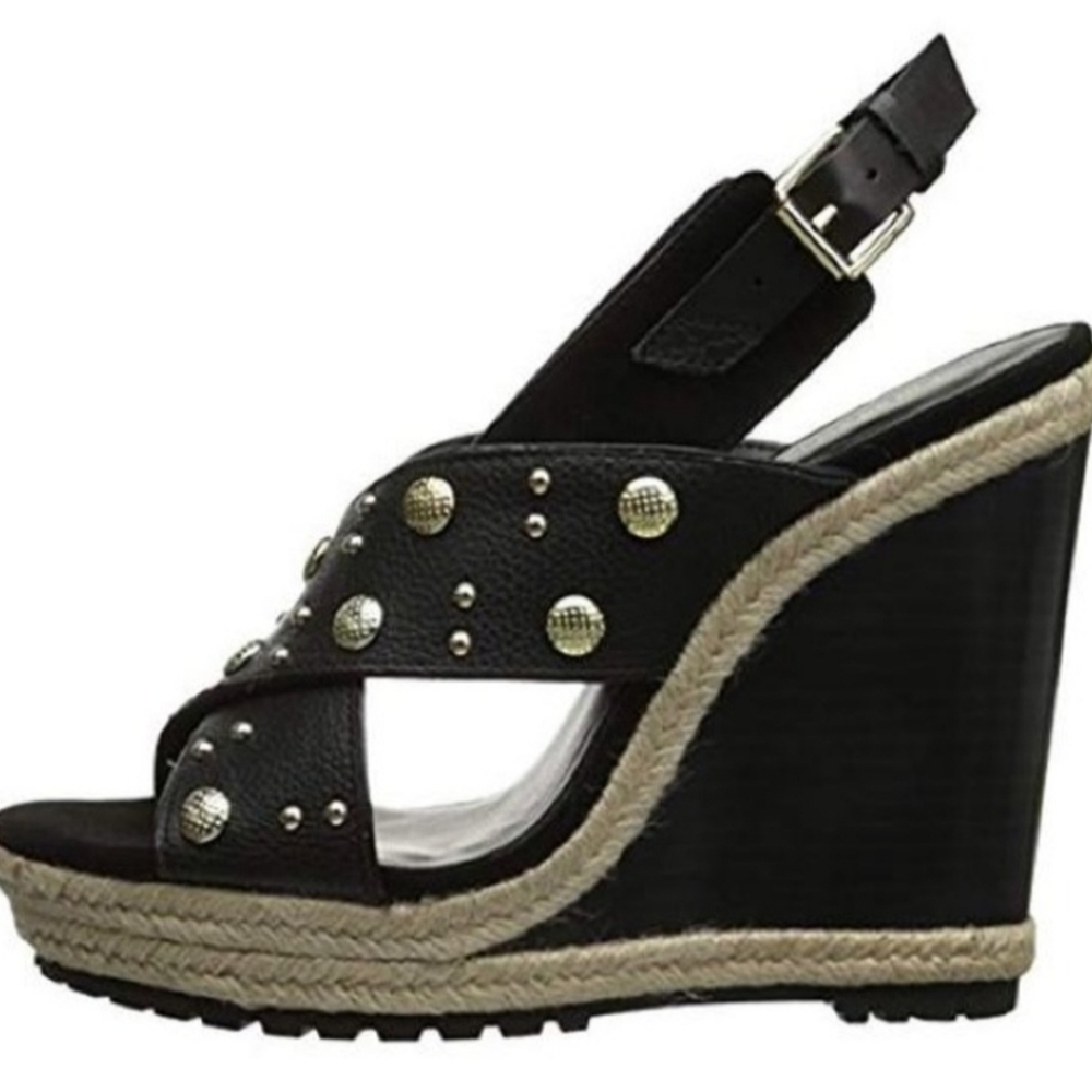 Black Studded Wedge Sandal - Women